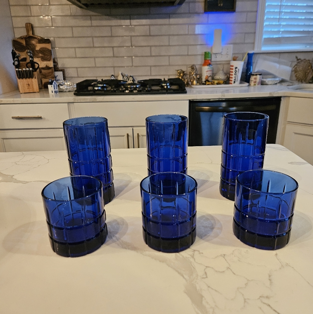 Glasses Anchor Hocking Cobalt Blue 16oz and 8oz Set of 7